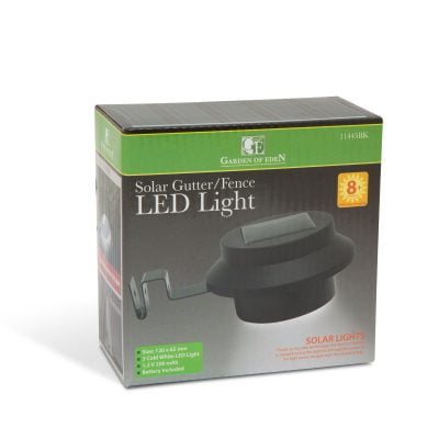 Napelemes LED fekete ereszcsatorna/kerítés lámpa hideg fehér