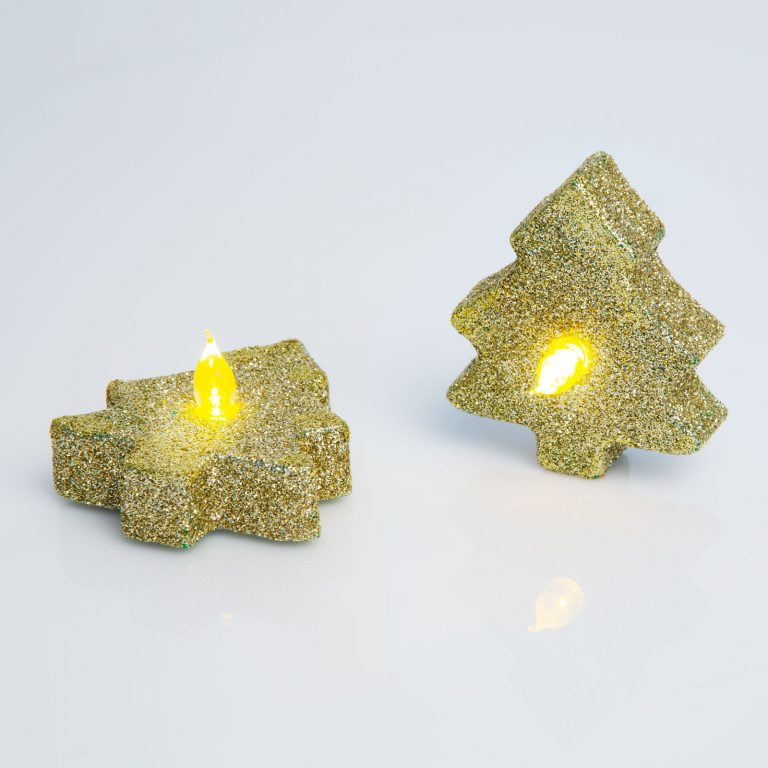 2 db Elemes LED világító teamécses szett glitteres arany fenyőfa