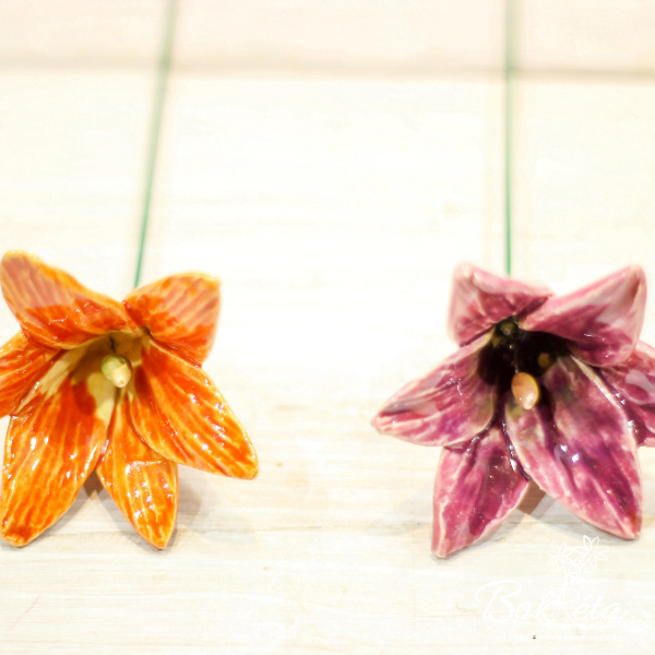 Bokréta Kerámia virág liliom 60 mm - rózsaszín, narancs