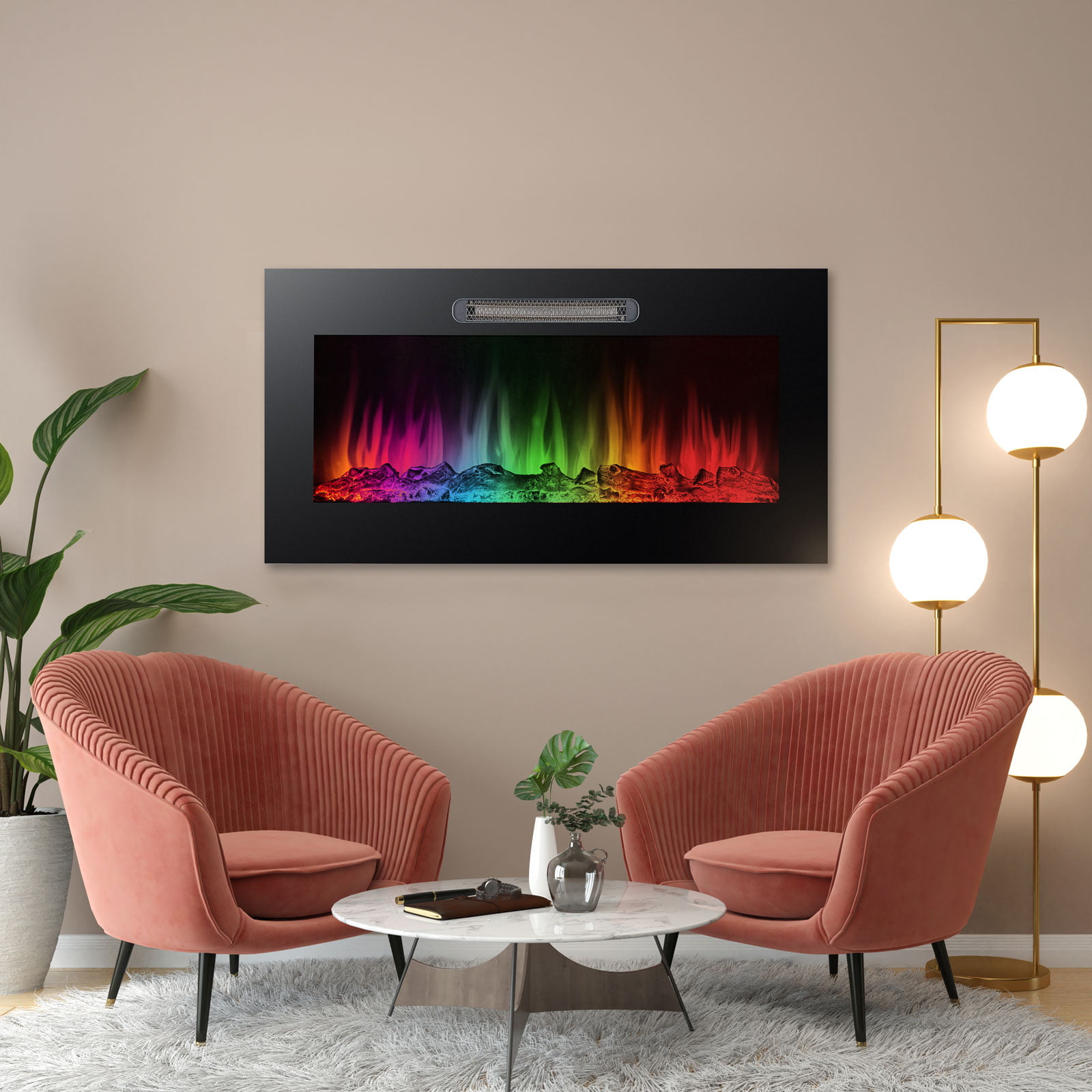 Elektromos beépíthető kandalló - hősugárzó + RGB LED - 91 cm