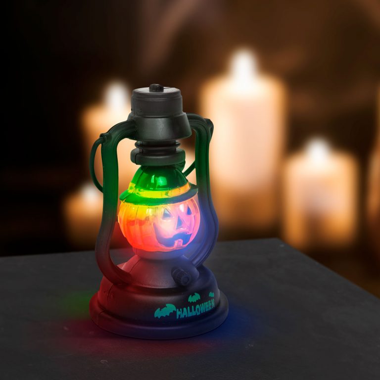 Elemes Halloween-i LED lámpa kacagás hangeffekttel - tök 13 cm
