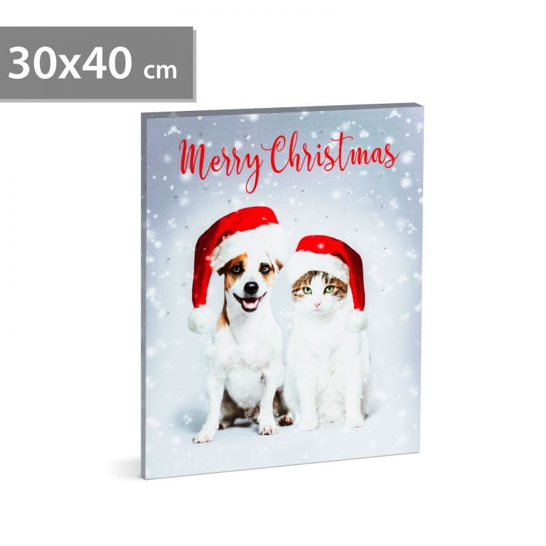 Elemes karácsonyi kutya - cica hangulatkép 40 cm