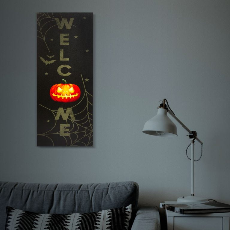 Halloween-i Welcome LED-es hangulatkép - fali akasztóval 70 cm