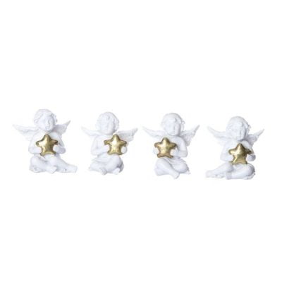 Karácsonyi angyalka figurák arany csillaggal üldögélve 4,5 cm 4 féle
