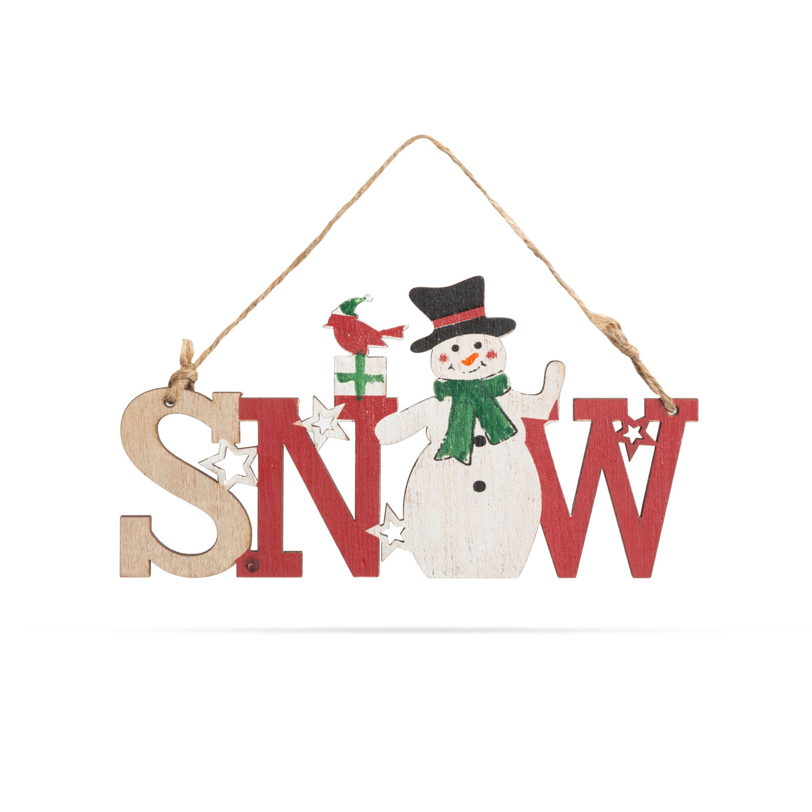 Karácsonyi dekor fából - hóember - akasztóval - 17 cm