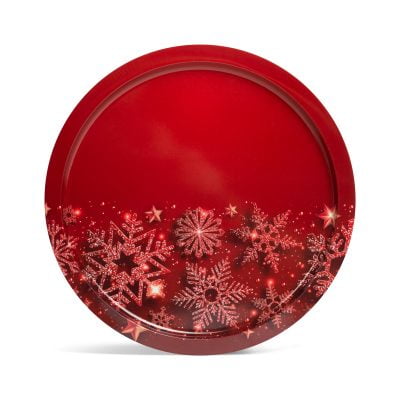 Karácsonyi fém piros hópelyhes tálca 31 cm
