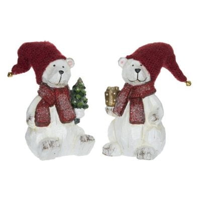 Karácsonyi jegesmedvék piros manó sapkában 23 cm 2 féle