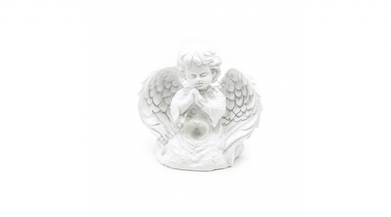LED-es angyalka szobor imádkozó - fehér -15 cm