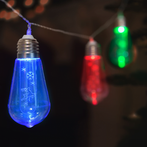 LED fényfüzér - villanykörte - 1,9 méter - színes