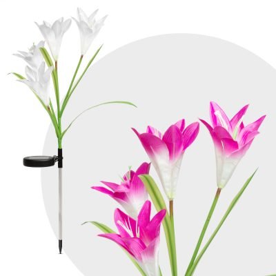 Leszúrható szolár liliom virág 75 cm - rózsaszín, fehér