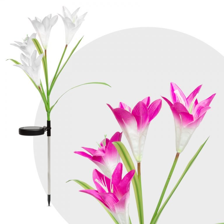 Leszúrható szolár liliom virág 75 cm - rózsaszín, fehér