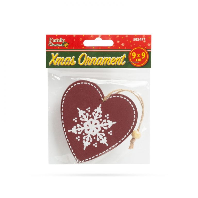 Préselt fa karácsonyfadísz akasztható szív 9 cm